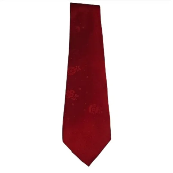Men’s Red Christmas Holiday Tie Subtle Ornament Jacquard Pattern - Picture 2 of 3